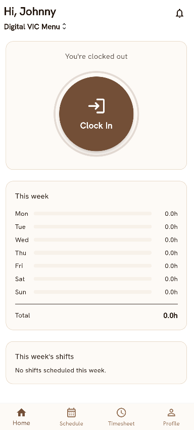 VIC Timeclock - Mobile Staff Clock-In App